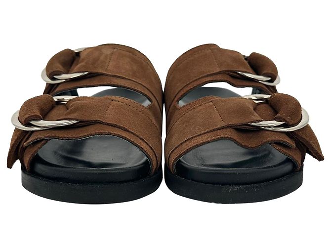 Sandali slide a doppia fascia Ganni in camoscio marrone Rosso - vista 2