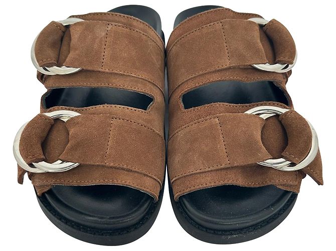 Sandali slide a doppia fascia Ganni in camoscio marrone Rosso - vista 3