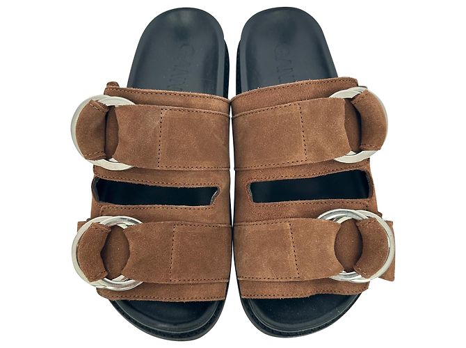 Sandali slide a doppia fascia Ganni in camoscio marrone Rosso - vista 4