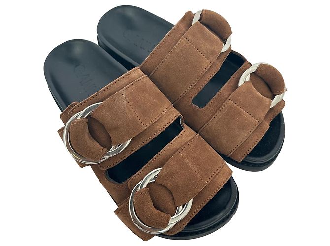 Sandali slide a doppia fascia Ganni in camoscio marrone Rosso - vista 6
