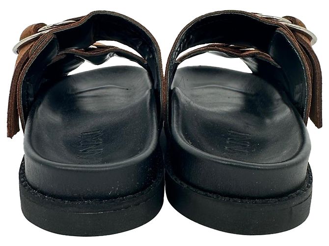 Sandali slide a doppia fascia Ganni in camoscio marrone Rosso - vista 7