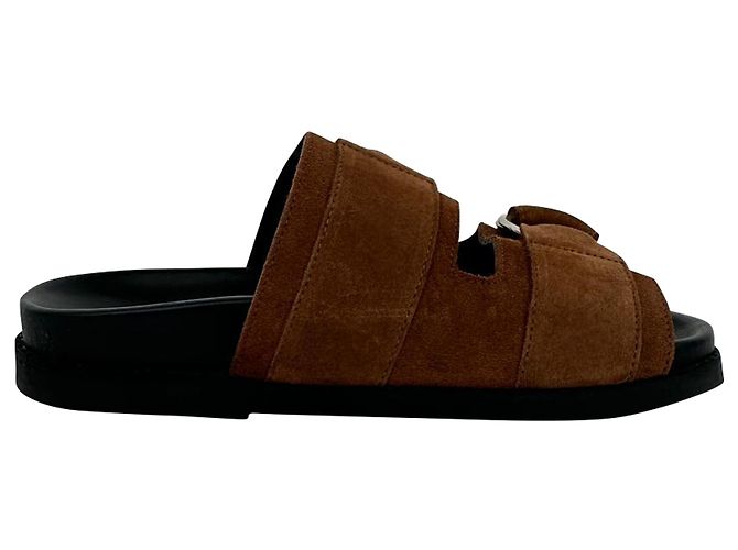 Sandali slide a doppia fascia Ganni in camoscio marrone Rosso - vista 8