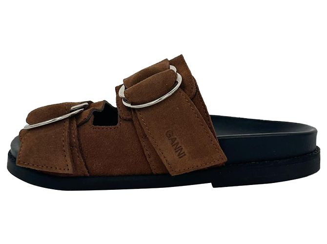 Sandali slide a doppia fascia Ganni in camoscio marrone Rosso - vista 9
