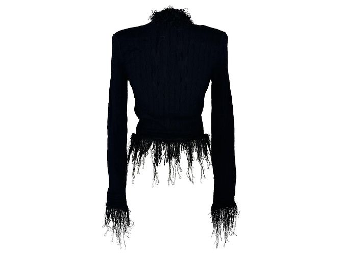 Balmain gestrickte Cropped-Jacke mit Fransen aus schwarzer Viskose - Ansicht 3