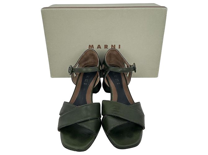Tacchi a blocco Marni in pelle olive green Verde Verde oliva - vista 16
