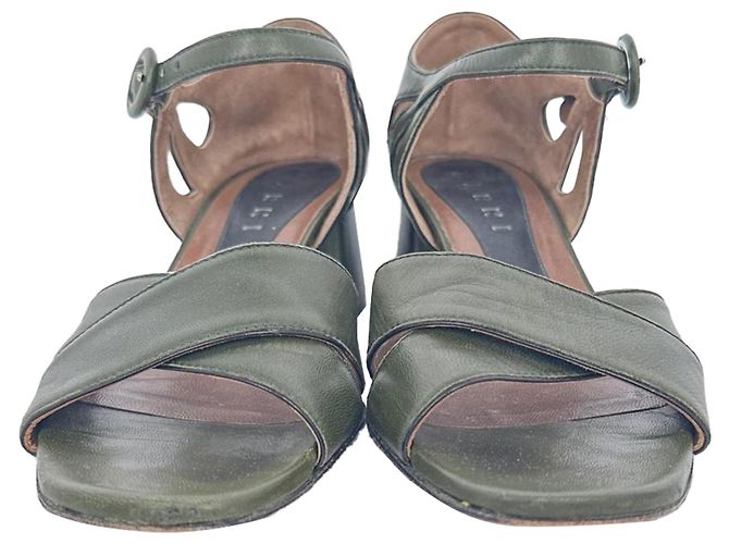 Tacchi a blocco Marni in pelle olive green Verde Verde oliva - vista 2