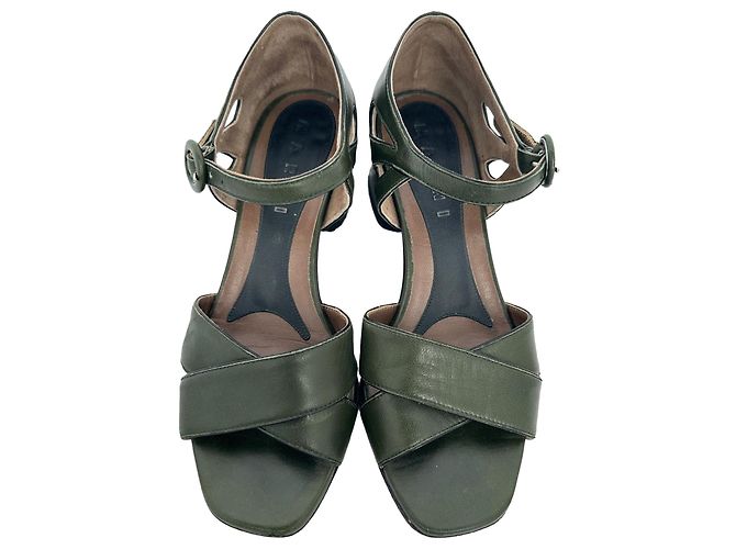 Tacchi a blocco Marni in pelle olive green Verde Verde oliva - vista 3