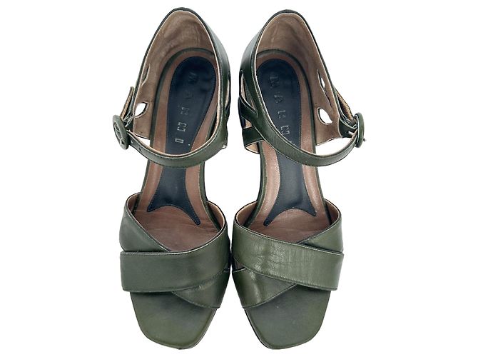 Tacchi a blocco Marni in pelle olive green Verde Verde oliva - vista 5