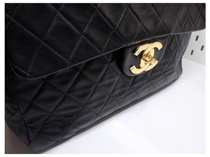 Timeless Borsa Chanel Classic Flap Maxi Jumbo Pelle d'Agnello Nera Nero - vista 12