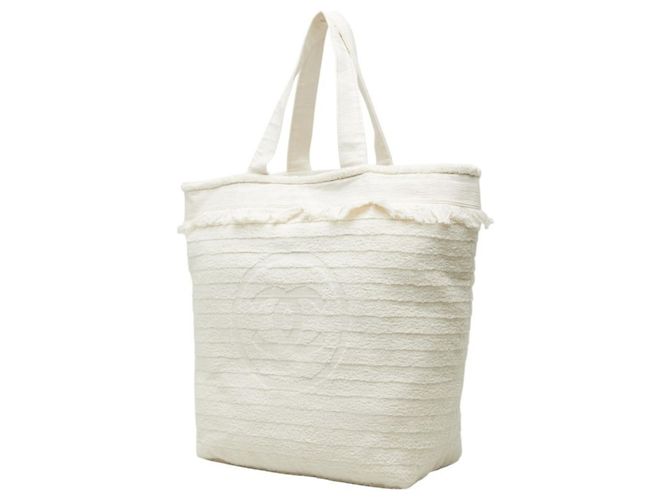 Sac de plage Chanel Coco Mark à franges Blanc Écru - vue 2