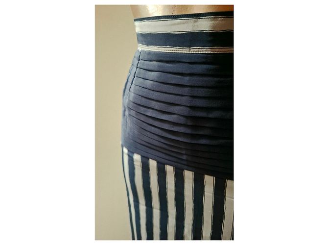 Autre Marque Saia lápis de seda Gabrielle às riscas azuis e brancas Branco Azul - vista 3