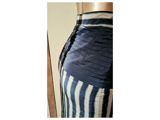Autre Marque Saia lápis de seda Gabrielle às riscas azuis e brancas Branco Azul - vista 9