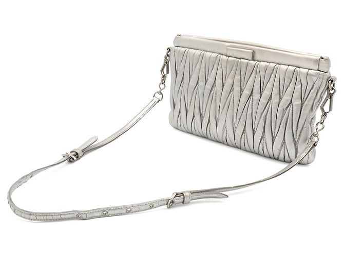 Borsa Miu Miu Matelassé arricciata argento Metallico - vista 3