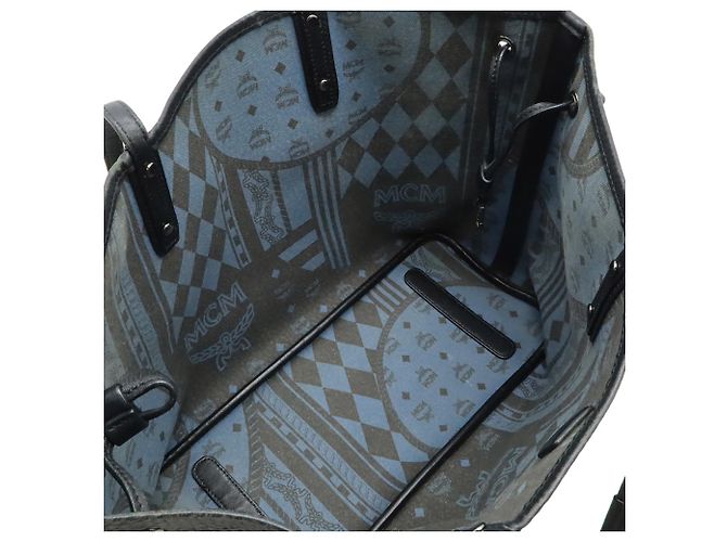 Saco Tote MCM Visetos Glam Preto Azul - vista 6