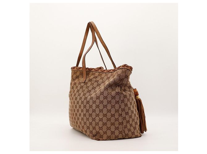 Bamboo Gucci Borsa Tote in Tela Monogramma GG con Nappe in Bambù Marrone - vista 4
