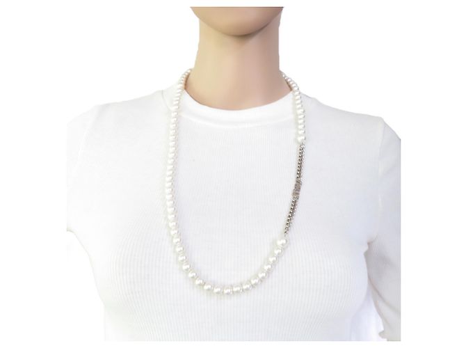 Colar de pérolas falsas Miu Miu Prata Branco - vista 7