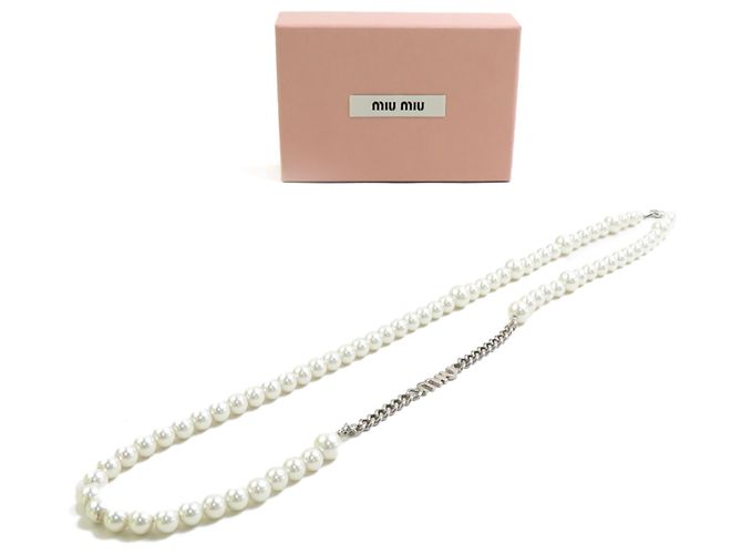 Colar de pérolas falsas Miu Miu Prata Branco - vista 8