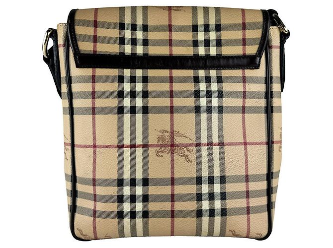 Borsa a tracolla Burberry in pelle PVC beige e marrone - vista 3