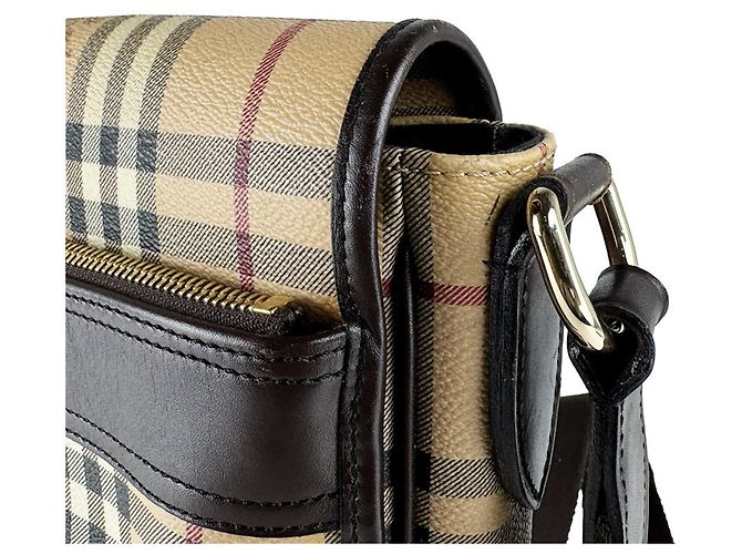 Borsa a tracolla Burberry in pelle PVC beige e marrone - vista 6