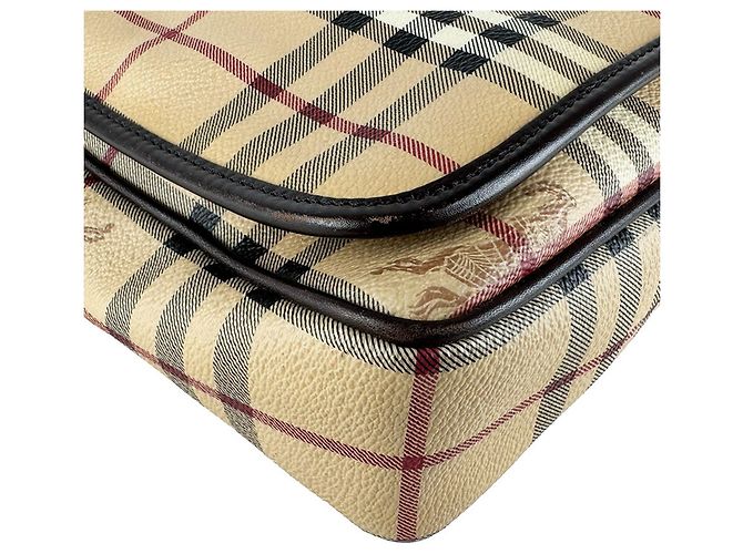 Borsa a tracolla Burberry in pelle PVC beige e marrone - vista 9