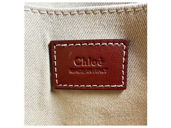 Chloé Woody Borsa a mano / Borsa a tracolla Small in tela e pelle Marrone - vista 12