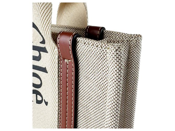 Chloé Woody Borsa a mano / Borsa a tracolla Small in tela e pelle Marrone - vista 6