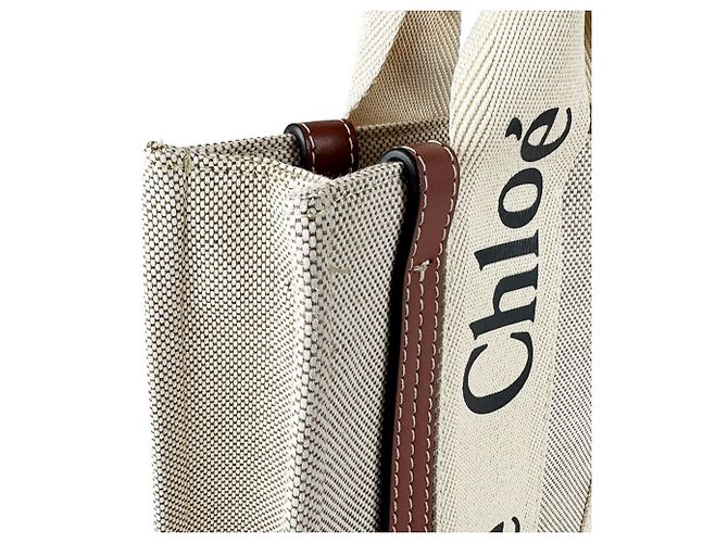 Chloé Woody Borsa a mano / Borsa a tracolla Small in tela e pelle Marrone - vista 7