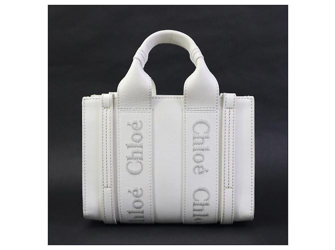 Borsa a tracolla Chloé Woody Leather Bianco - vista 3