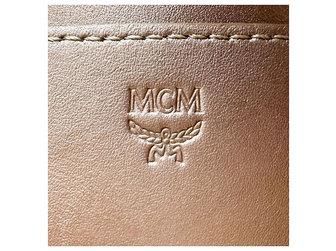 Mochila de couro MCM em Pink Beige Bege - vista 13
