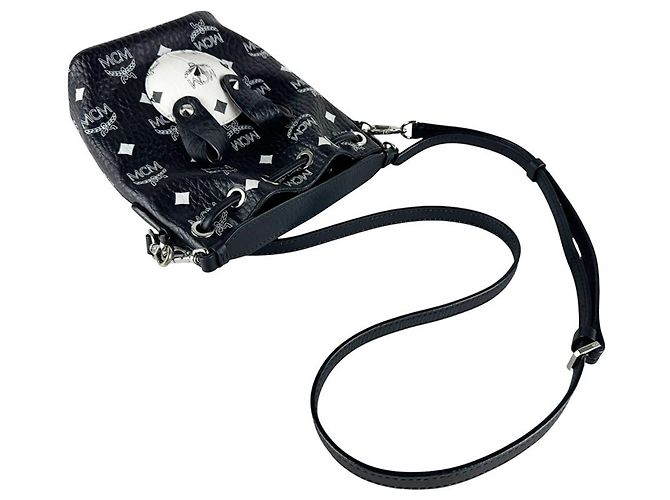 Bolsa Tiracolo em Couro Preto e Branco MCM - vista 10