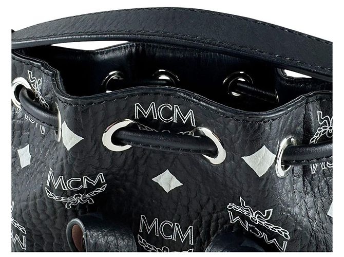 Bolsa Tiracolo em Couro Preto e Branco MCM - vista 11