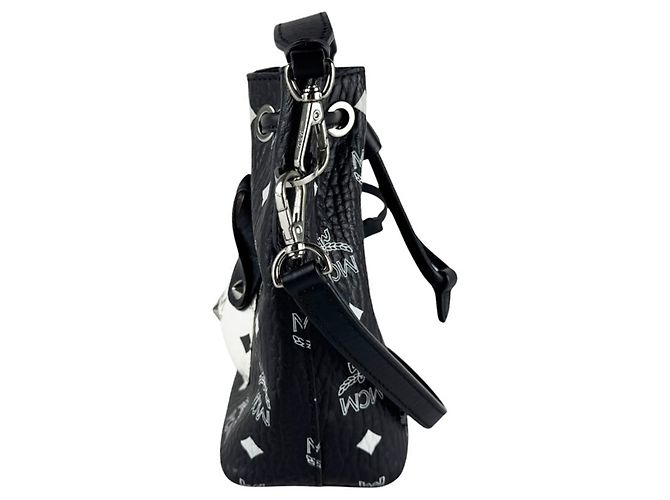 Bolsa Tiracolo em Couro Preto e Branco MCM - vista 2