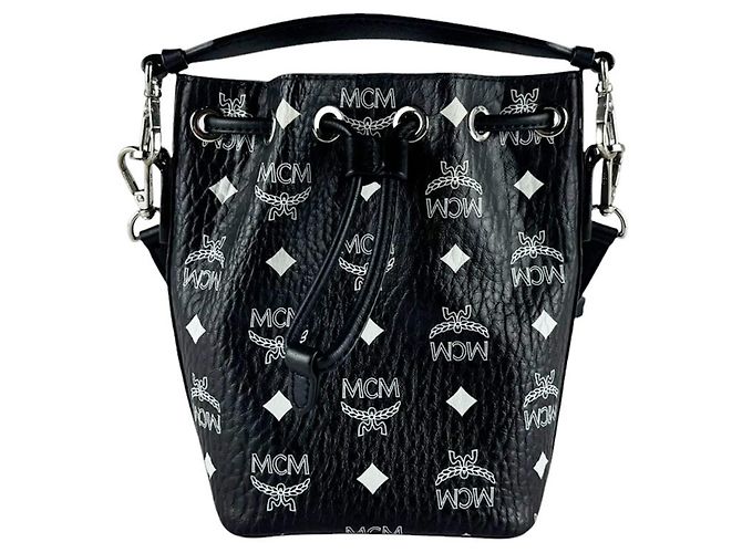 Bolsa Tiracolo em Couro Preto e Branco MCM - vista 3