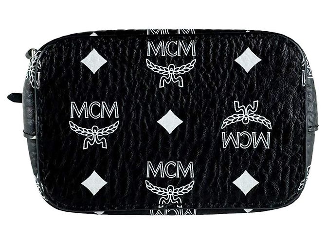 Bolsa Tiracolo em Couro Preto e Branco MCM - vista 4
