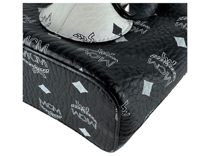 Bolsa Tiracolo em Couro Preto e Branco MCM - vista 8