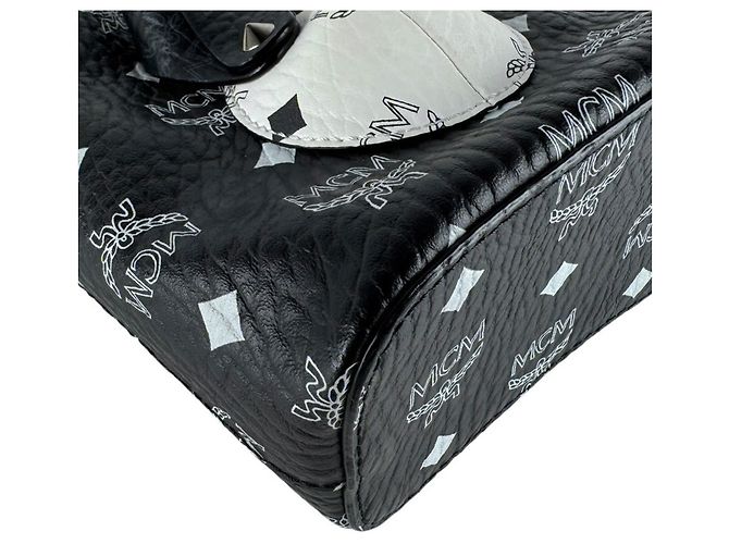 Bolsa Tiracolo em Couro Preto e Branco MCM - vista 9