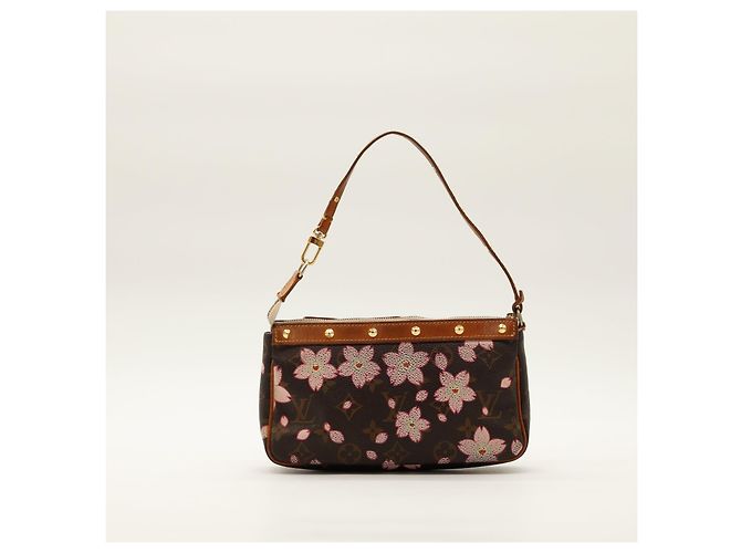 Louis Vuitton Pochette Accessoires Monogram Cherry Blossom Marrone Rosa Monogramma - vista 3
