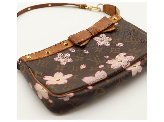 Louis Vuitton Pochette Accessoires Monogram Cherry Blossom Marrone Rosa Monogramma - vista 6