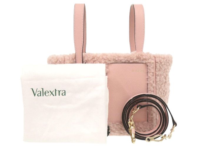 Borsa Bucket Bag Micro Valextra in pelle e lana shearling Rosa Borsa a mano 2 vie - vista 2