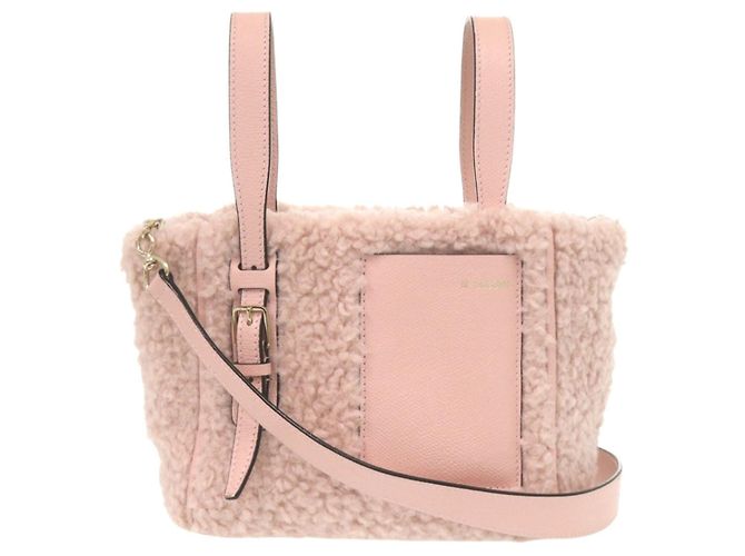 Borsa Bucket Bag Micro Valextra in pelle e lana shearling Rosa Borsa a mano 2 vie - vista 3