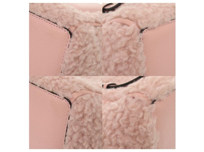 Borsa Bucket Bag Micro Valextra in pelle e lana shearling Rosa Borsa a mano 2 vie - vista 4