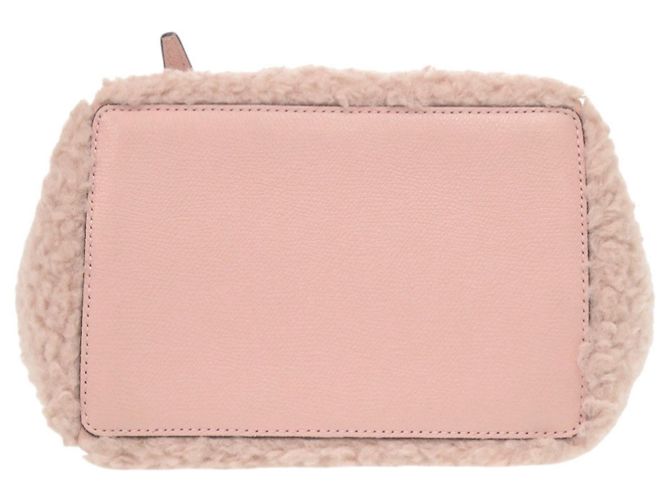 Borsa Bucket Bag Micro Valextra in pelle e lana shearling Rosa Borsa a mano 2 vie - vista 5