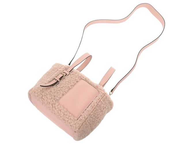 Borsa Bucket Bag Micro Valextra in pelle e lana shearling Rosa Borsa a mano 2 vie - vista 6
