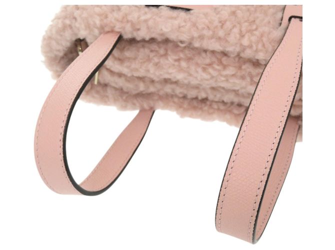 Borsa Bucket Bag Micro Valextra in pelle e lana shearling Rosa Borsa a mano 2 vie - vista 7