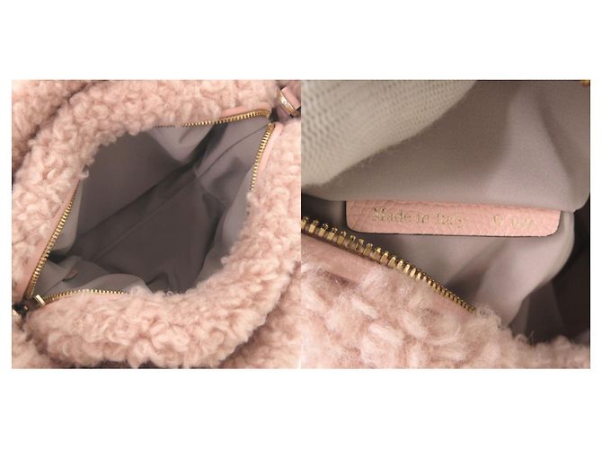 Borsa Bucket Bag Micro Valextra in pelle e lana shearling Rosa Borsa a mano 2 vie - vista 9