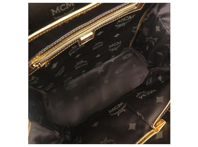 Zaino in pelle goffrata oro MCM D'oro - vista 5