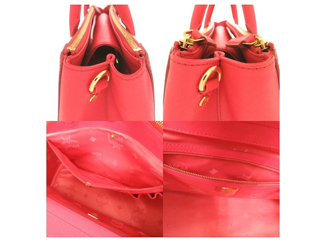Bolso de mano de cuero rojo 2-Way MCM Logo Roja - vista 11