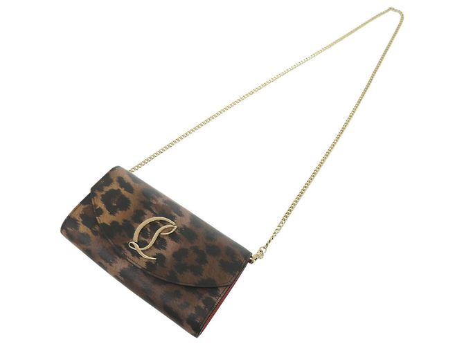 Borsa a tracolla in pelle con stampa leopardata Christian Louboutin Marrone - vista 6
