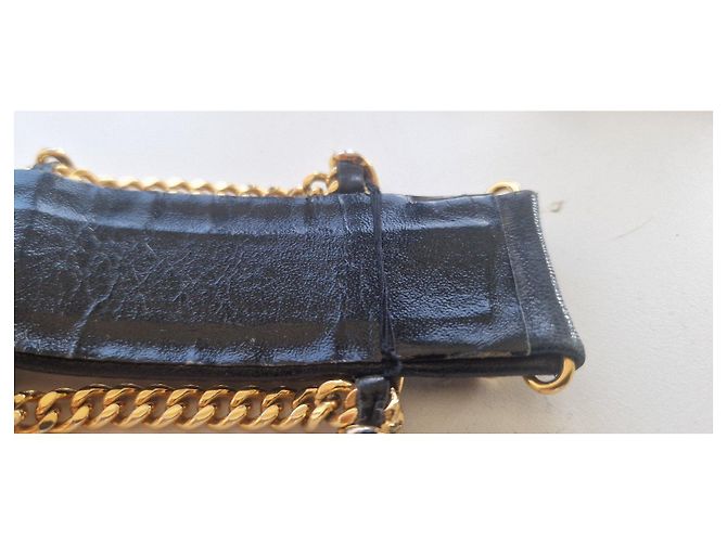 Cinturón Chanel de cuero negro y cadena dorada Dorado - vista 11