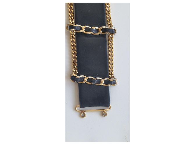 Cinturón Chanel de cuero negro y cadena dorada Dorado - vista 13